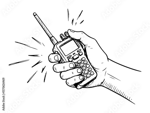 hand holding walkie talkie radio communication sketch