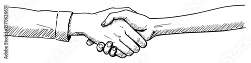 two hands shaking handshake agreement line art