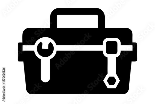 Black Toolbox Icon, Wrench and Spanner on White