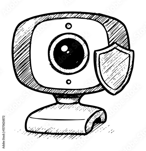 webcam with shield privacy protection vector sketch illustration