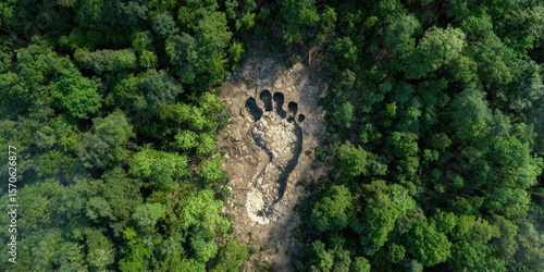 Large footprint visible within dense green foliage, highlighting environmental impact.
