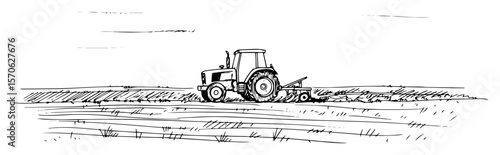 tractor plowing farmland rural agriculture vector illustration