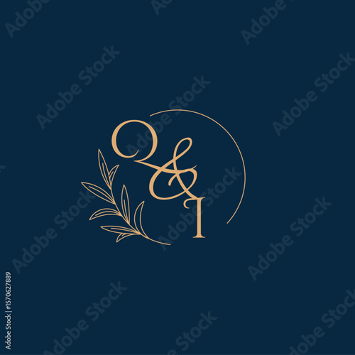 QI Initial Wedding Monogram Logo with Minimalistic Style