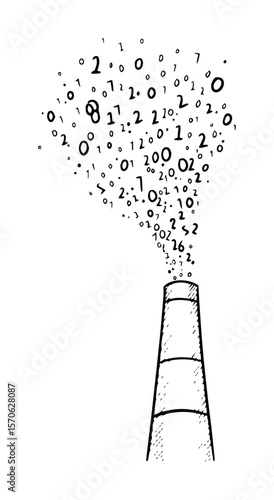 smokestack emitting binary code line art