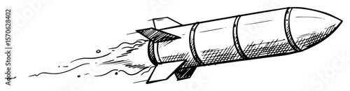 flying rocket missile weapon hand drawn vector sketch