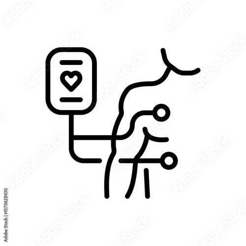Holter Monitor Outline Icon. Portable ECG Monitoring. Dynamic ECG System. Digital Heart Rate Analyzer and Recorder. Medical symbol isolated on white background.