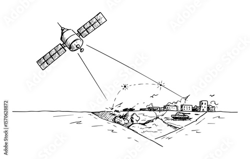 satellite surveillance over battlefield sketch military technology concept