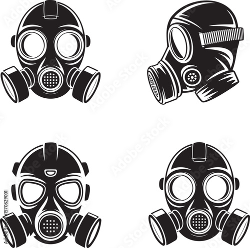 Set of Respirator mask silhouette vector illustration isolated On Transparent Background