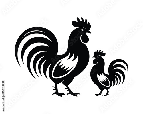 Minimalist Rooster Logo, Farm Bird Silhouette Vector On White Background
