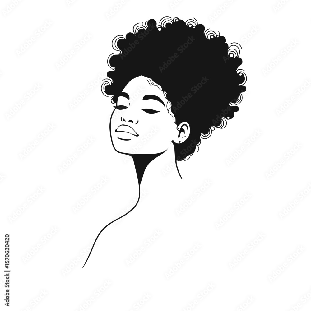Black woman with natural hairstyle in profile silhouette design Black woman with natural hairstyle in profile silhouette design