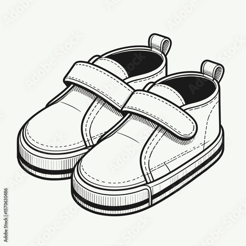 Baby shoes in outline style for children's footwear design  
