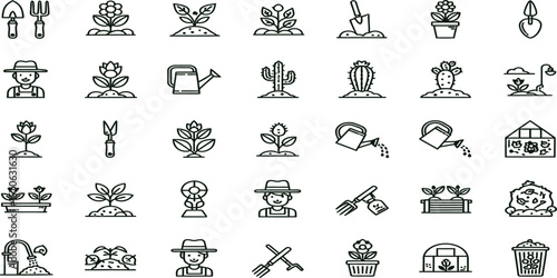 Gardening Collection: a curated collection of gardening-related icon designed to enhance any project with nature and gardening elements. A comprehensive set of icons to represent essential tools.