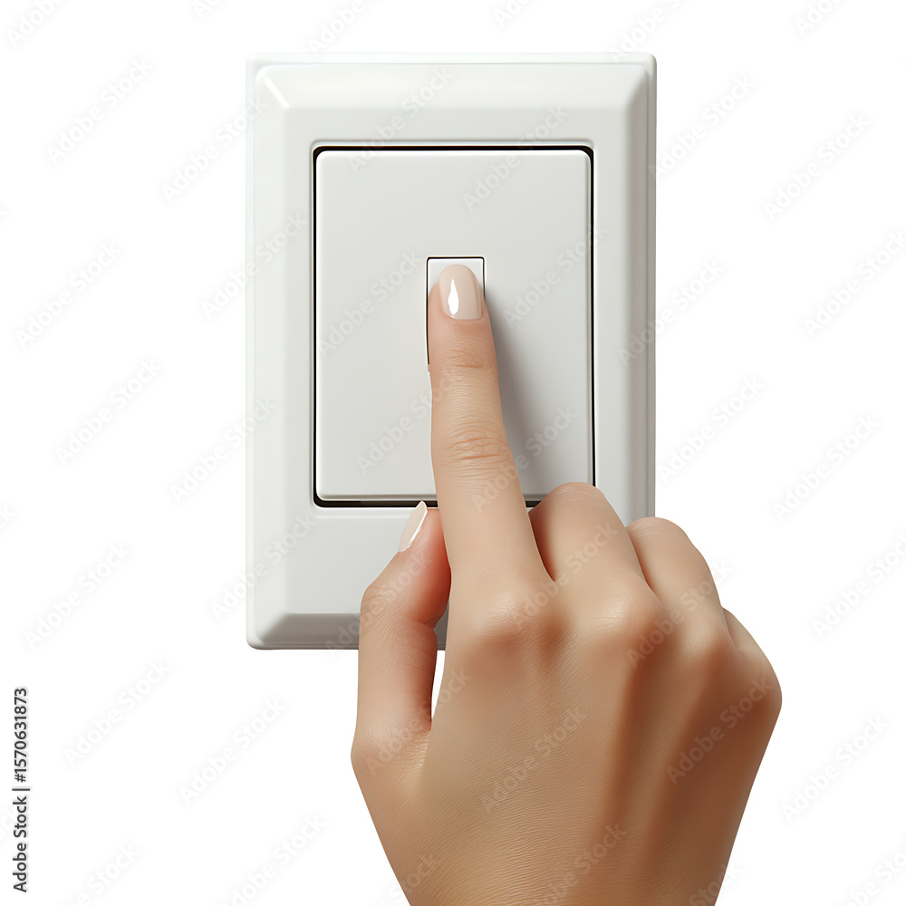 Hands with finger on light switch isolated on a transparent background Hands with finger on light switch isolated on a transparent background