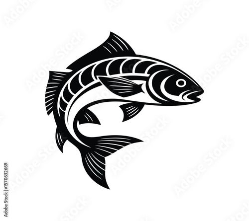 Vintage Trout Fishing Woodcut Style Illustration On White Background