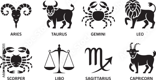 Astrological Zodiac Signs Collection: Taurus, Cancer, Libra, and Sagittarius Symbols