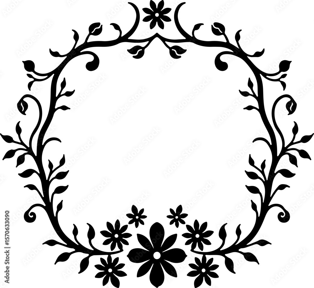 Obraz premium Floral Wreath Silhouette vector 
