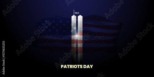 Patriot Day Background, September 11, United States flag, 911 memorial and Never Forget lettering, Vector conceptual illustration