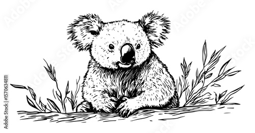koala sitting line art vector illustration