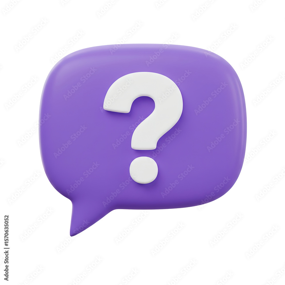3d purple speech bubble with question mark icon isolated on white background. 3d purple speech bubble with question mark icon isolated on white background.