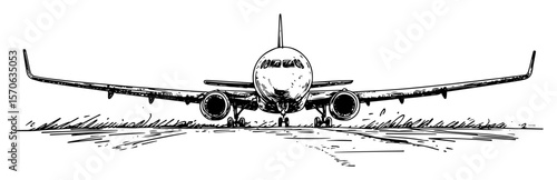 airplane front view landing line art vector illustration