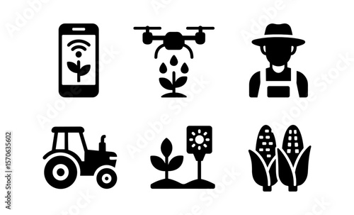 Smart agriculture icons: technology and innovation in modern farming