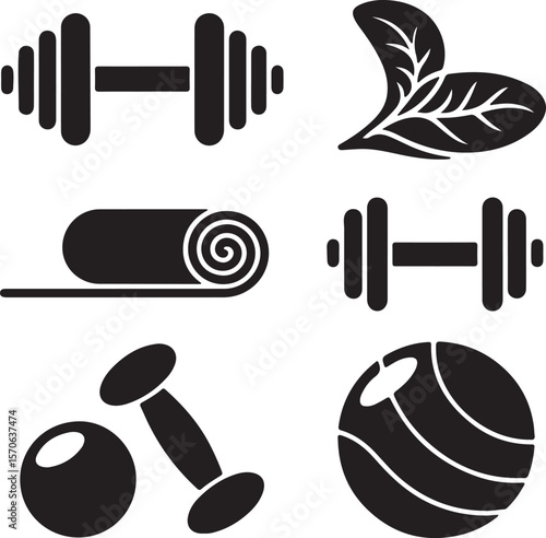 A vector illustration set of fitness icons, including dumbbells and weights, suitable for web and app design
