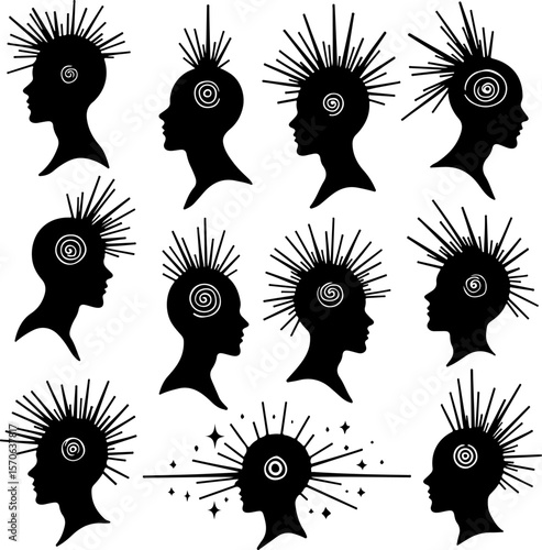 Creative Mind Head Silhouettes vector bundle