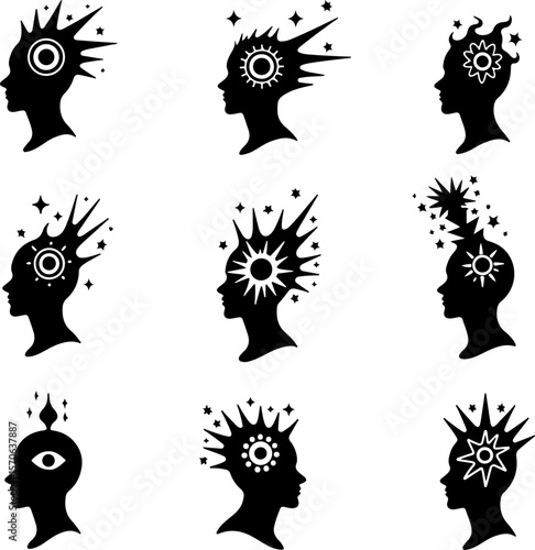 Creative Mind Head Silhouettes vector bundle