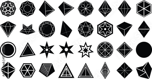 Collection of various geometric shapes isolated on transparent background.