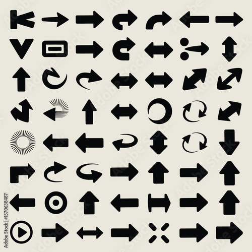 Collection of Black Arrow Icons Various Styles and Directions Navigation Symbols Set for Web Design User Interface Design Graphic Design Elements