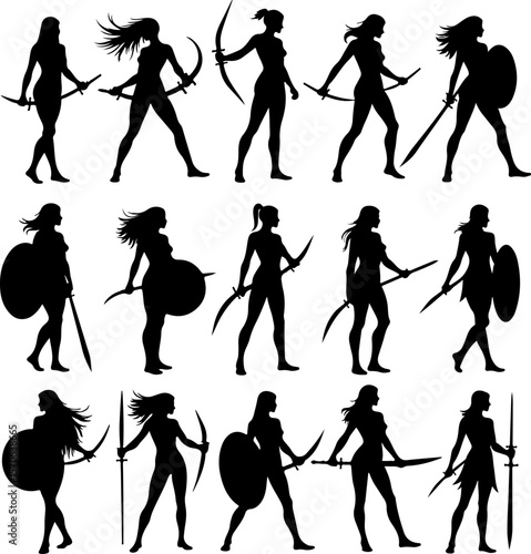 Female Warrior Silhouette Vector Set vector bundle