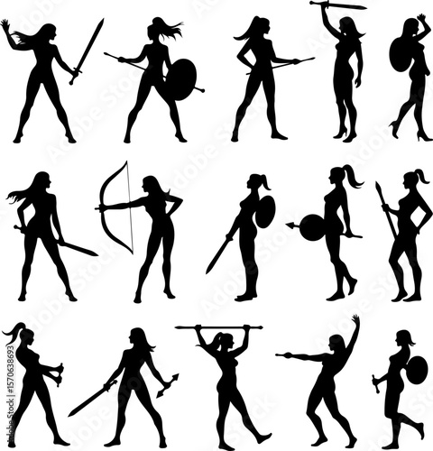 Female Warrior Silhouette Vector Set vector bundle