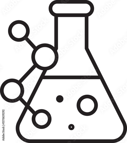 Laboratory flask with molecular structure science icon chemistry concept black outline simple design education research experiment scientific symbol innovation