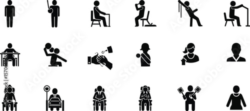 AI generated collection of various people icons in different poses isolated on white background