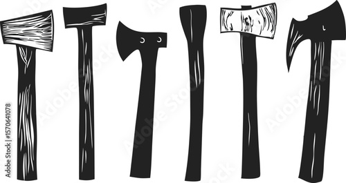 Collection of Six Different Axe Designs in Black and White Vector