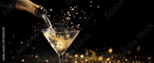 The bubbly champagne pouring into a glass for a festive celebration.