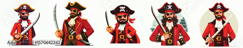 Cartoon Pirate Captains – Male Characters with Swords and Eye Patches