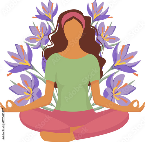 Yoga Poses Woman With Flowers Illustration