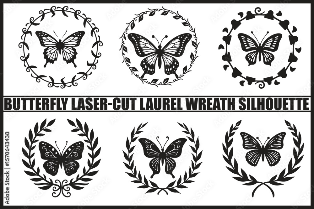 Fototapeta premium Butterfly Laurel Wreath Bundle 