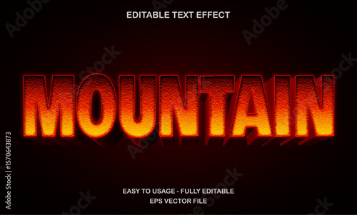 Mountain text effect with volcanic grunge style and bold orange font for adventure and nature posters