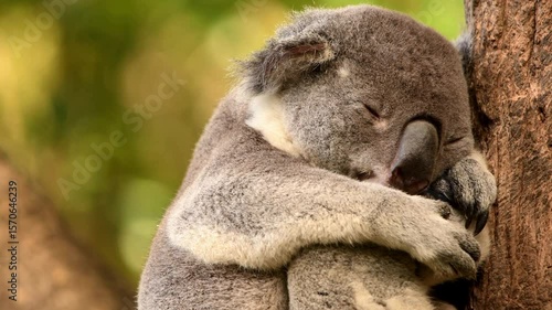 Australian Koala resting high up in a tree on a winter's afternoon in Brisbane, Queensland.