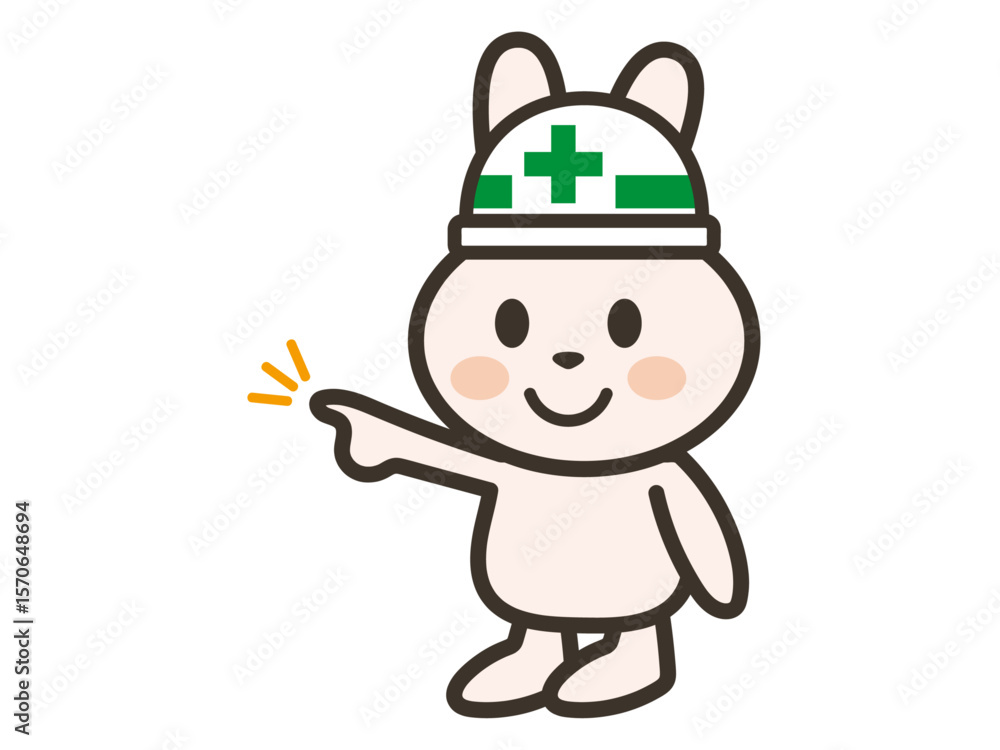 Naklejka premium 指を指す工事現場のうさぎさんのイラスト