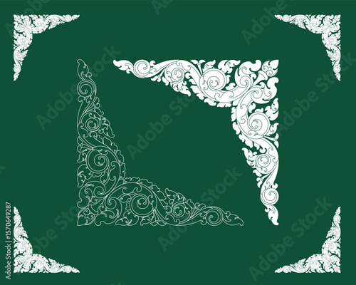 Khmer ancient art drawing for corner frame ornament. This style is drawing base on sculpture art of Angkor Wat, Siem Reap, Cambodia. Traditional ornament art Cambodia.
