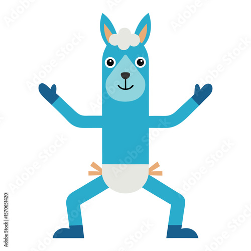 Cute blue llama character in a sumo wrestling pose