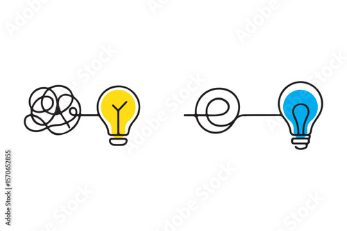 Hand drawn stylish idea illustration with light bulb and light