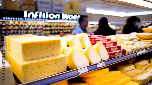 Assortment of cheeses on grocery shelves