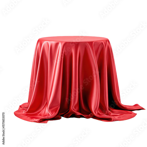 Red silk draped pedestal