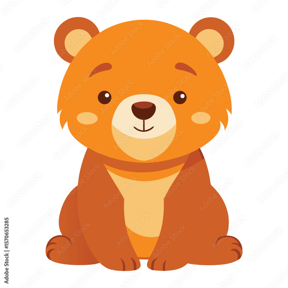 Fototapeta premium Adorable cartoon brown bear sitting and smiling with a friendly expression