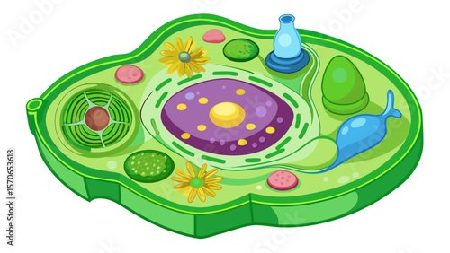 Vector illustration of illustration of a plant cell structure isolated on white background