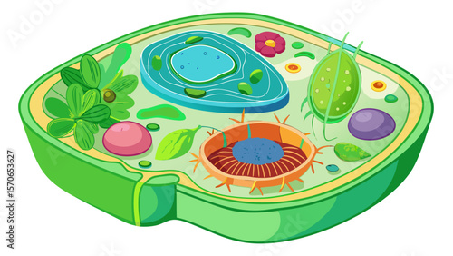 Vector illustration of illustration of a plant cell structure isolated on white background